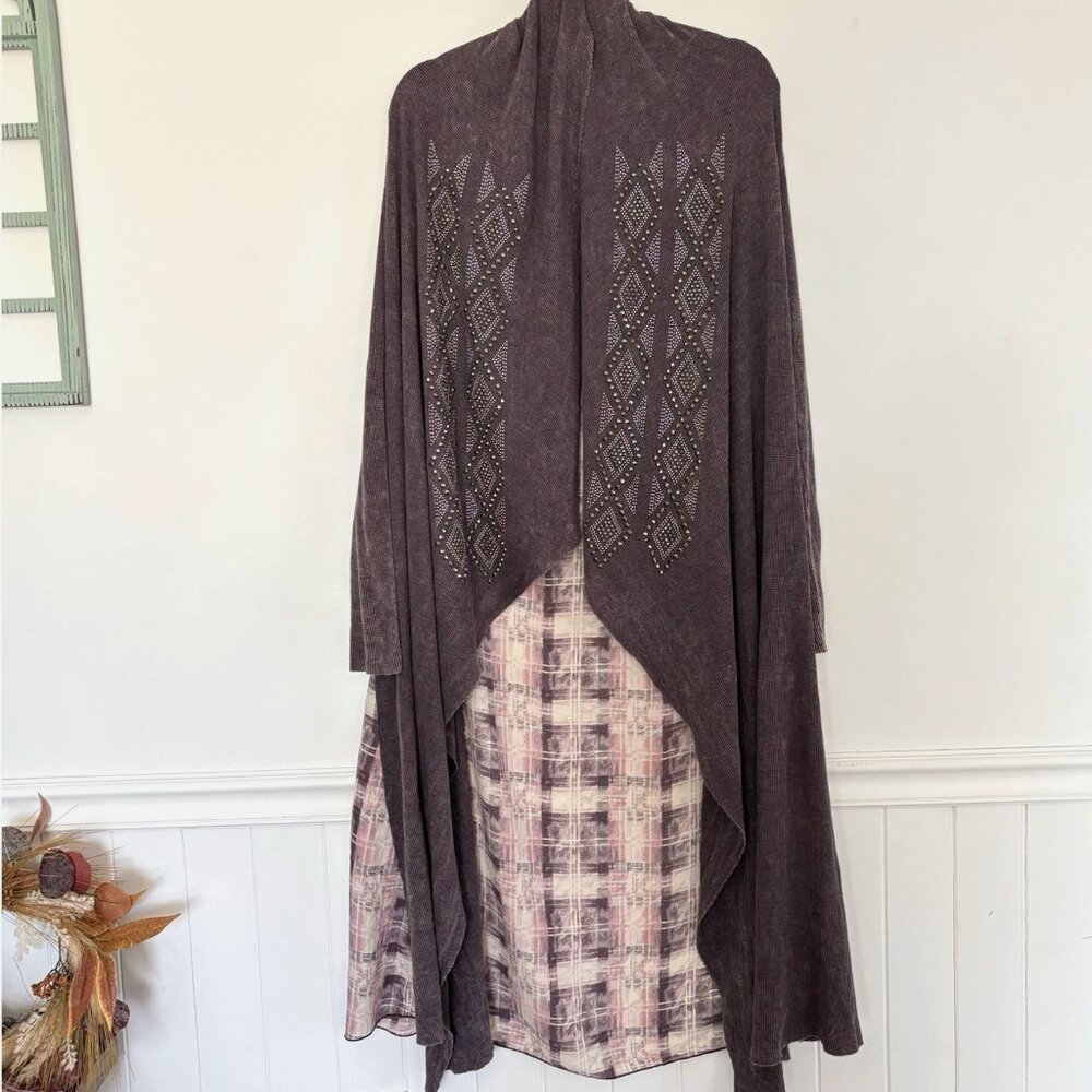 Vocal Long Duster Sweater Cardigan Studded Size Small Boho Western Country